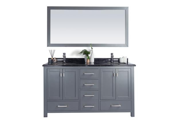 Laviva Wilson 60" Grey Double Sink Bathroom Vanity with Black Wood Marble Countertop - MyBBQDirect