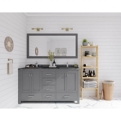 Laviva Wilson 60" Grey Double Sink Bathroom Vanity with Black Wood Marble Countertop - MyBBQDirect