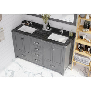 Laviva Wilson 60" Grey Double Sink Bathroom Vanity with Black Wood Marble Countertop - MyBBQDirect