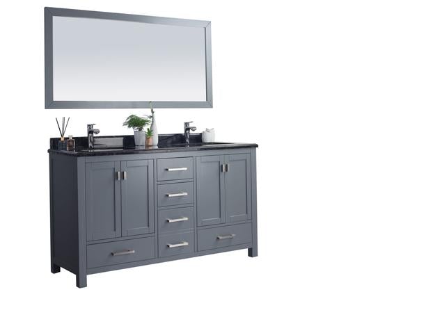 Laviva Wilson 60" Grey Double Sink Bathroom Vanity with Black Wood Marble Countertop - MyBBQDirect