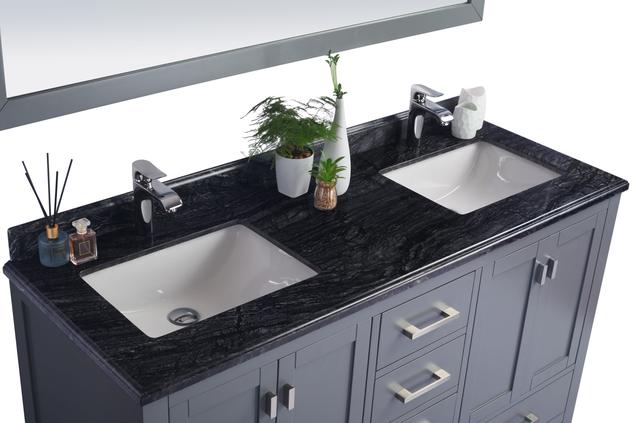 Laviva Wilson 60" Grey Double Sink Bathroom Vanity with Black Wood Marble Countertop - MyBBQDirect