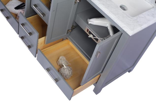 Laviva Wilson 60" Grey Double Sink Bathroom Vanity with Black Wood Marble Countertop - MyBBQDirect