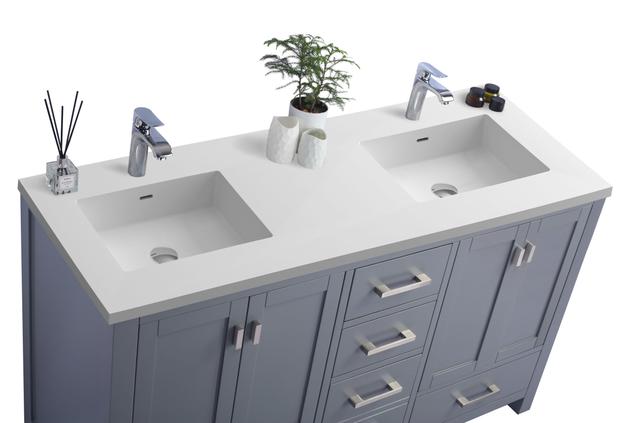 Laviva Wilson 60" Grey Double Sink Bathroom Vanity with Matte White VIVA Stone Solid Surface Countertop