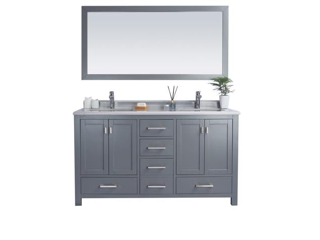 Laviva Wilson 60" Grey Double Sink Bathroom Vanity with White Stripes Marble Countertop - MyBBQDirect