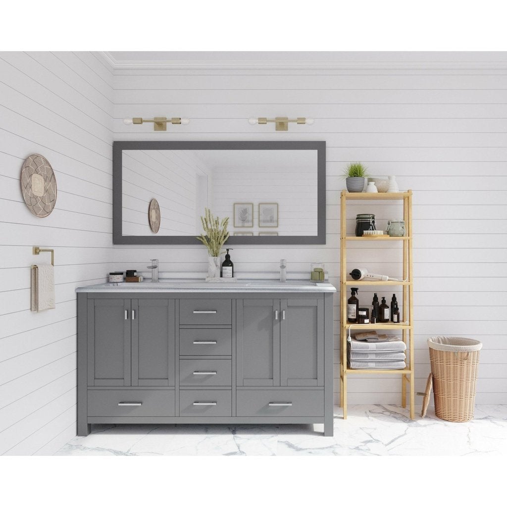 Laviva Wilson 60" Grey Double Sink Bathroom Vanity with White Stripes Marble Countertop - MyBBQDirect