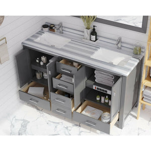 Laviva Wilson 60" Grey Double Sink Bathroom Vanity with White Stripes Marble Countertop - MyBBQDirect