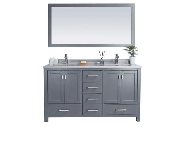 Laviva Wilson 60" Grey Double Sink Bathroom Vanity with White Stripes Marble Countertop