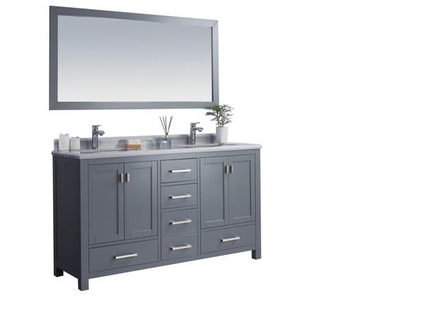 Laviva Wilson 60" Grey Double Sink Bathroom Vanity with White Stripes Marble Countertop