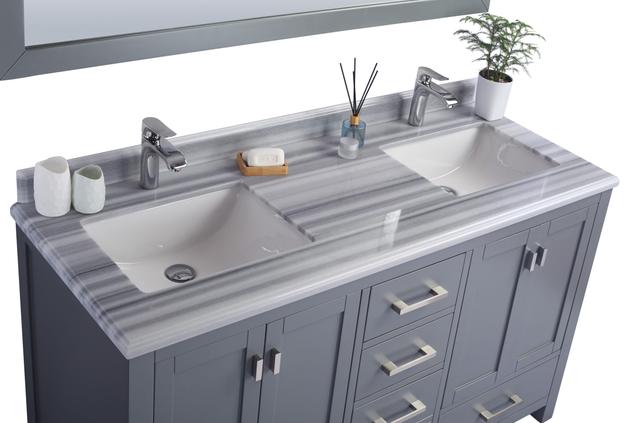 Laviva Wilson 60" Grey Double Sink Bathroom Vanity with White Stripes Marble Countertop - MyBBQDirect