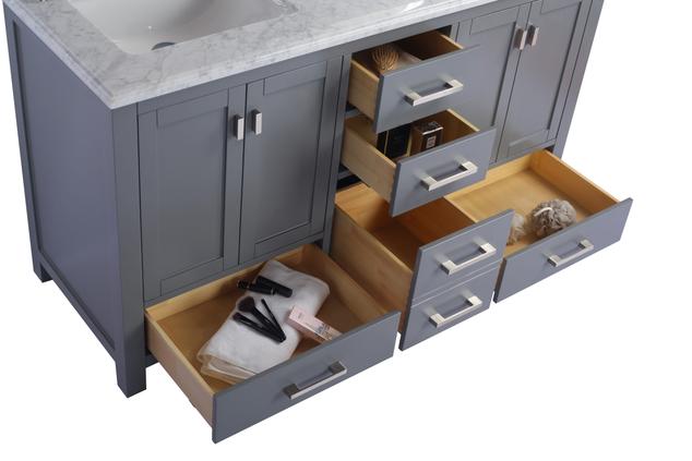 Laviva Wilson 60" Grey Double Sink Bathroom Vanity with White Stripes Marble Countertop - MyBBQDirect