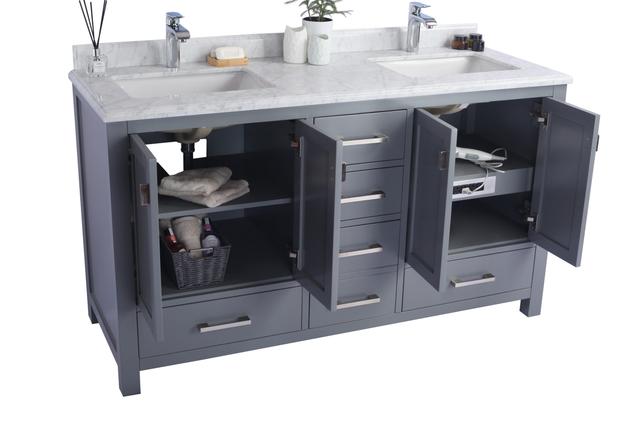Laviva Wilson 60" Grey Double Sink Bathroom Vanity with White Stripes Marble Countertop - MyBBQDirect
