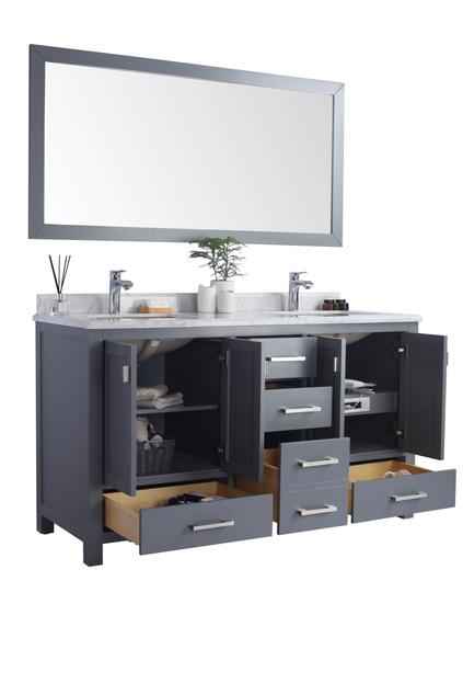 Laviva Wilson 60" Grey Double Sink Bathroom Vanity with White Stripes Marble Countertop