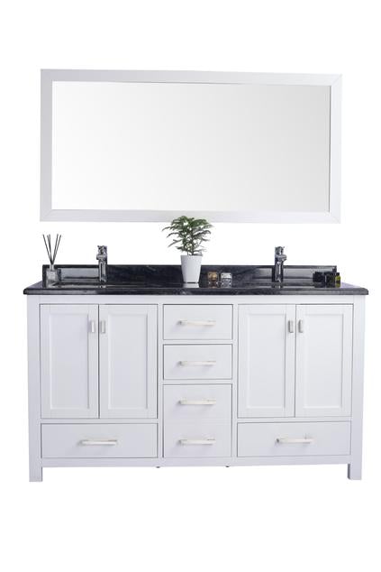 Laviva Wilson 60" White Double Sink Bathroom Vanity with Black Wood Marble Countertop