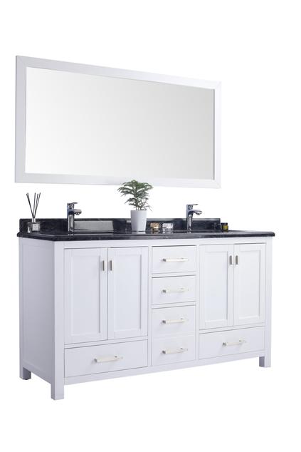 Laviva Wilson 60" White Double Sink Bathroom Vanity with Black Wood Marble Countertop