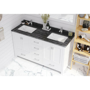 Laviva Wilson 60" White Double Sink Bathroom Vanity with Black Wood Marble Countertop - MyBBQDirect