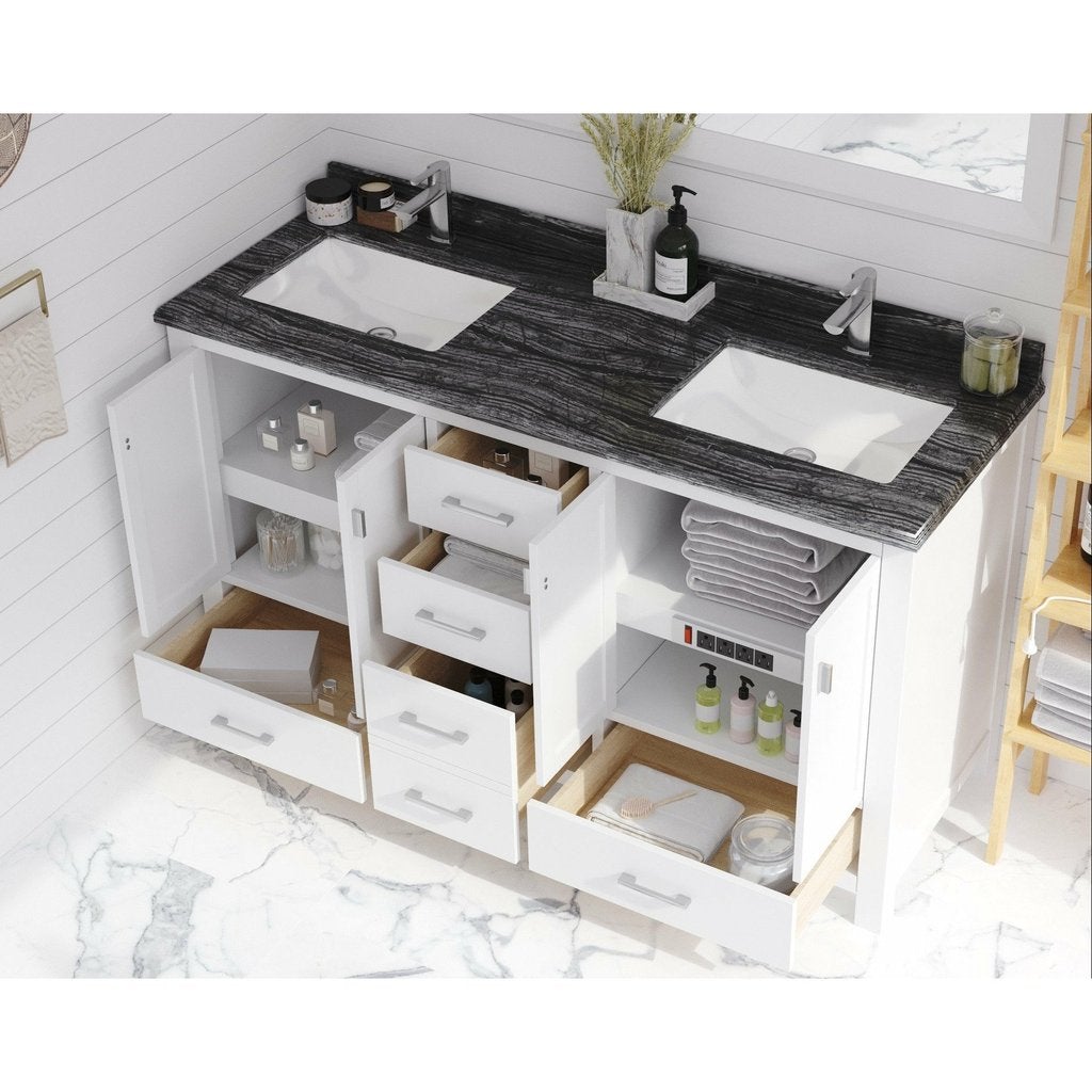 Laviva Wilson 60" White Double Sink Bathroom Vanity with Black Wood Marble Countertop - MyBBQDirect