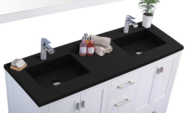 Laviva Wilson 60" White Double Sink Bathroom Vanity with Matte Black VIVA Stone Solid Surface Countertop - MyBBQDirect