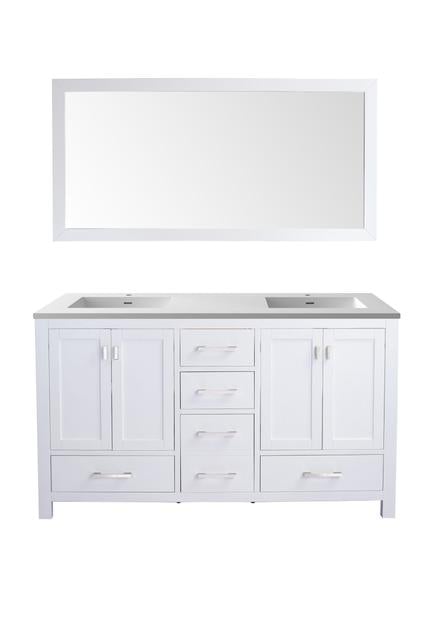 Laviva Wilson 60" White Double Sink Bathroom Vanity with Matte White VIVA Stone Solid Surface Countertop