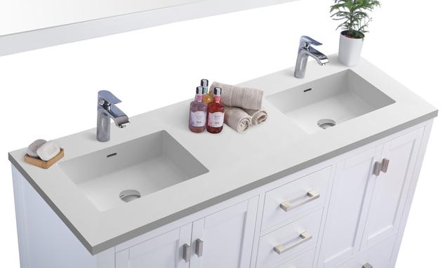 Laviva Wilson 60" White Double Sink Bathroom Vanity with Matte White VIVA Stone Solid Surface Countertop