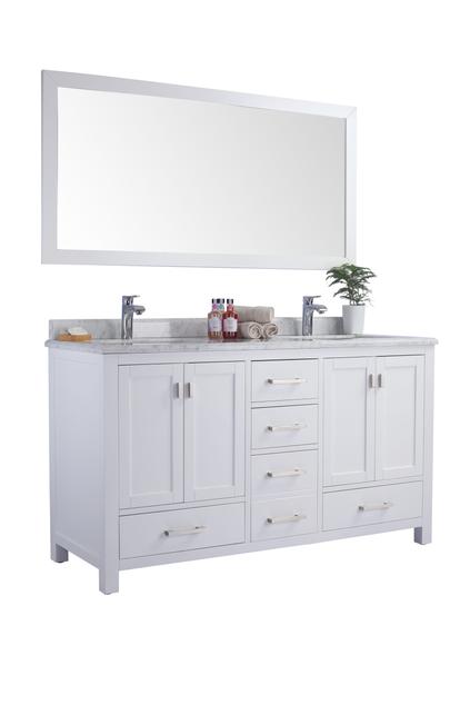 Laviva Wilson 60" White Double Sink Bathroom Vanity with White Carrara Marble Countertop