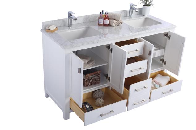 Laviva Wilson 60" White Double Sink Bathroom Vanity with White Carrara Marble Countertop