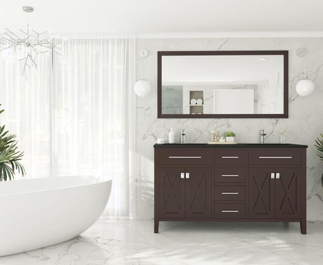 Laviva Wimbledon 60" Brown Double Sink Bathroom Vanity with Matte Black VIVA Stone Solid Surface Countertop