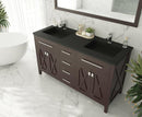 Laviva Wimbledon 60" Brown Double Sink Bathroom Vanity with Matte Black VIVA Stone Solid Surface Countertop
