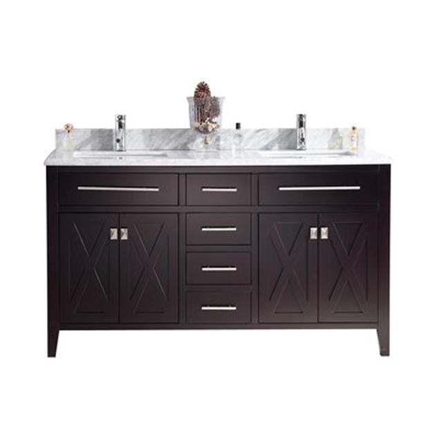 Laviva Wimbledon 60" Brown Double Sink Bathroom Vanity with White Carrara Marble Countertop