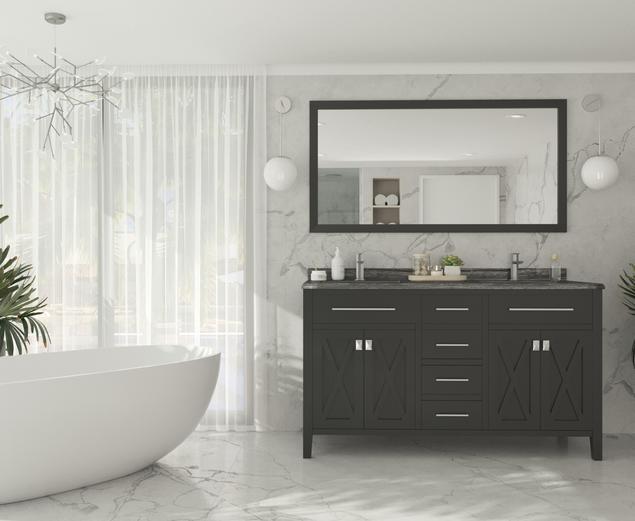 Laviva Wimbledon 60" Espresso Double Sink Bathroom Vanity with Black Wood Marble Countertop