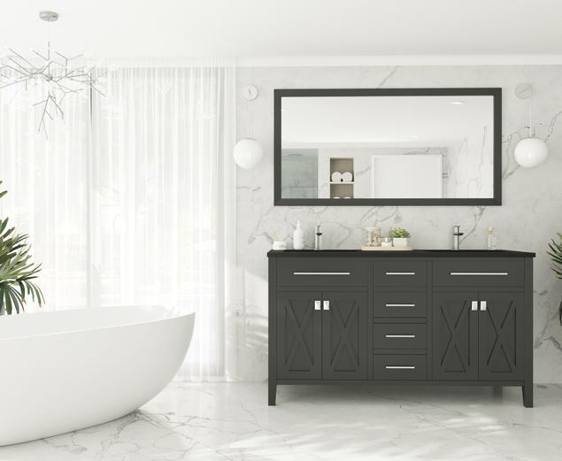 Laviva Wimbledon 60" Espresso Double Sink Bathroom Vanity with Matte Black VIVA Stone Solid Surface Countertop