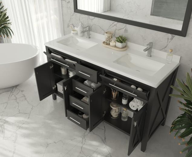 Laviva Wimbledon 60" Espresso Double Sink Bathroom Vanity with Matte Black VIVA Stone Solid Surface Countertop