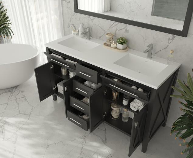 Laviva Wimbledon 60" Espresso Double Sink Bathroom Vanity with Matte White VIVA Stone Solid Surface Countertop