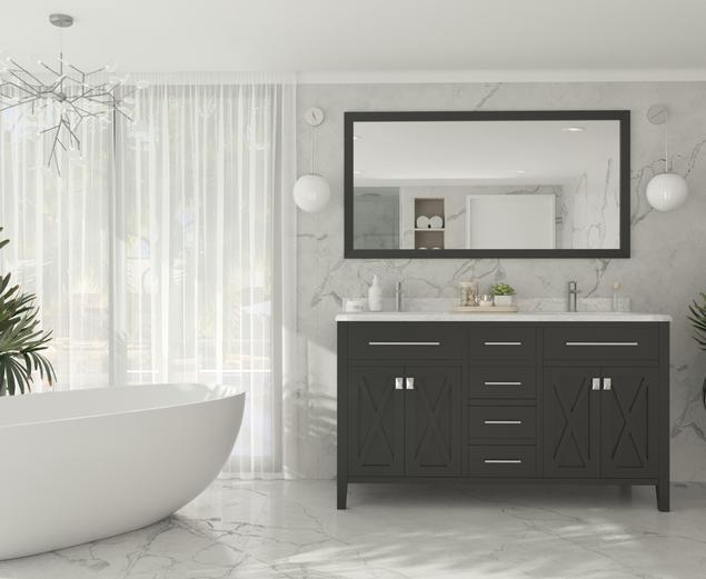 Laviva Wimbledon 60" Espresso Double Sink Bathroom Vanity with White Carrara Marble Countertop