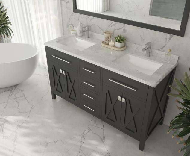 Laviva Wimbledon 60" Espresso Double Sink Bathroom Vanity with White Carrara Marble Countertop - MyBBQDirect