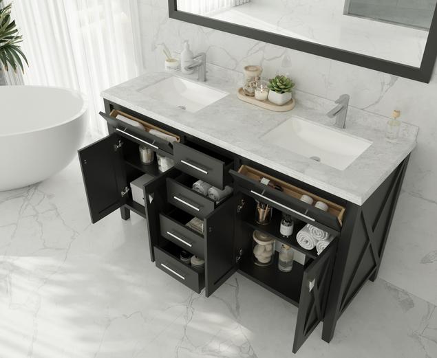 Laviva Wimbledon 60" Espresso Double Sink Bathroom Vanity with White Carrara Marble Countertop - MyBBQDirect