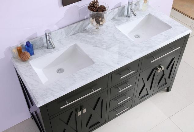 Laviva Wimbledon 60" Espresso Double Sink Bathroom Vanity with White Carrara Marble Countertop