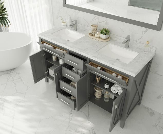 Laviva Wimbledon 60" Grey Double Sink Bathroom Vanity with Black Wood Marble Countertop