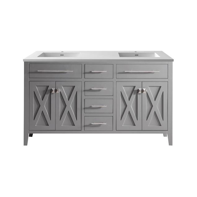 Laviva Wimbledon 60" Grey Double Sink Bathroom Vanity with Matte White VIVA Stone Solid Surface Countertop - MyBBQDirect