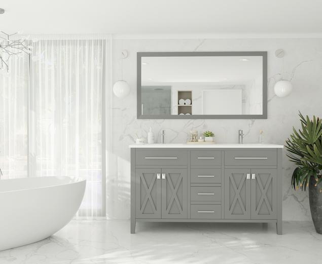 Laviva Wimbledon 60" Grey Double Sink Bathroom Vanity with Matte White VIVA Stone Solid Surface Countertop - MyBBQDirect
