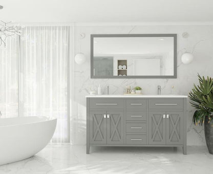 Laviva Wimbledon 60" Grey Double Sink Bathroom Vanity with Matte White VIVA Stone Solid Surface Countertop - MyBBQDirect