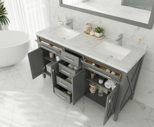 Laviva Wimbledon 60" Grey Double Sink Bathroom Vanity with Matte White VIVA Stone Solid Surface Countertop - MyBBQDirect