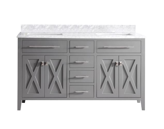 Laviva Wimbledon 60" Grey Double Sink Bathroom Vanity with White Carrara Marble Countertop - MyBBQDirect