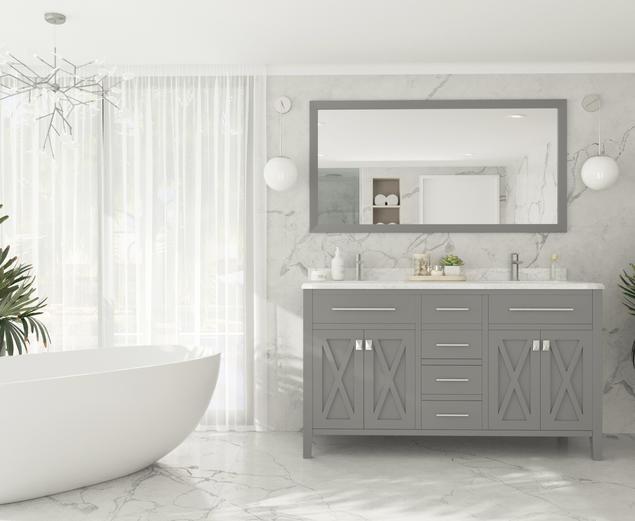 Laviva Wimbledon 60" Grey Double Sink Bathroom Vanity with White Carrara Marble Countertop - MyBBQDirect