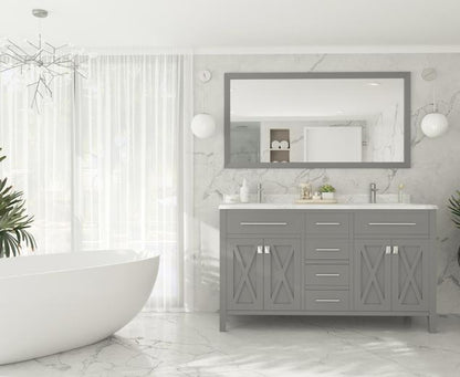 Laviva Wimbledon 60" Grey Double Sink Bathroom Vanity with White Carrara Marble Countertop - MyBBQDirect