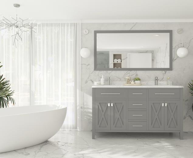 Laviva Wimbledon 60" Grey Double Sink Bathroom Vanity with White Carrara Marble Countertop