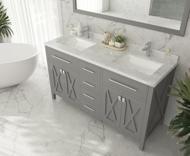 Laviva Wimbledon 60" Grey Double Sink Bathroom Vanity with White Carrara Marble Countertop - MyBBQDirect