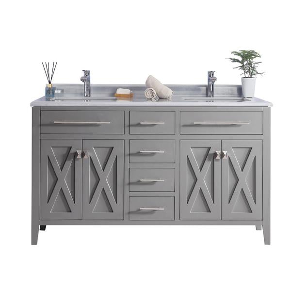 Laviva Wimbledon 60" Grey Double Sink Bathroom Vanity with White Stripes Marble Countertop - MyBBQDirect