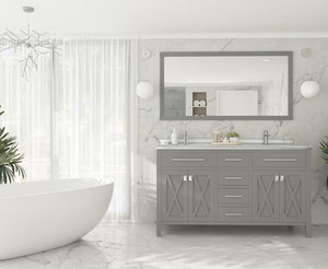 Laviva Wimbledon 60" Grey Double Sink Bathroom Vanity with White Stripes Marble Countertop - MyBBQDirect