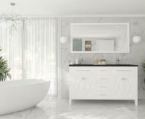 Laviva Wimbledon 60" White Double Sink Bathroom Vanity with Matte Black VIVA Stone Solid Surface Countertop