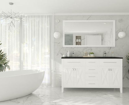 Laviva Wimbledon 60" White Double Sink Bathroom Vanity with Matte Black VIVA Stone Solid Surface Countertop